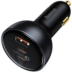 Baseus Incarcator auto Baseus QualcommÂŽ Quick Chargeâ˘5 Multi-Port Fast Charger, 3A, 160W, 2x USB-C, 1x USB-A, cablu USB-C inclus, Gri (TZCCZM-0G)