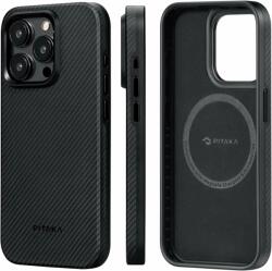 PITAKA Husa Pitaka MagEZ Pro 4, Aramida 600D, pentru iPhone 15 Pro, MagSafe, Negru/Gri (KI1501PPA)
