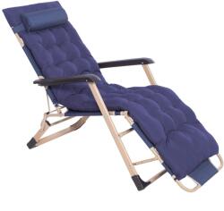  Sezlong de gradina metalic reglabil cu perna si tetiera, 120 kg, albastru (GC-0063)