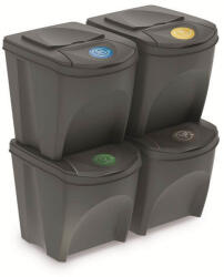 Prosperplast Set 4 cosuri de gunoi SORTIBOX III piatra gri, volum 4x25L Cos de gunoi