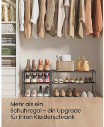 SONGMICS kétszintes fém cipőpolc, 68 cm, egymásba rakható, fekete (LSA202BH02)