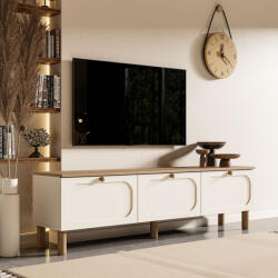 VASBÚTOR Modern TV-állvány tárolóval - fehér/tölgy TV-szekrény MDF membrán ajtókkal 180 cm (VL1280)