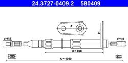 ATE Cablu, frana de parcare ATE 24.3727-0409.2 (24.3727-0409.2) - fixbox