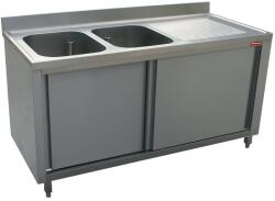 DIAMOND Masa inox DIAMOND L1621D-AS, 2 chiuvete 400x500xh275, dulap cu 2 usi glisante (L1621D-AS)