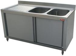 DIAMOND Masa inox DIAMOND L1621S-AS, 2 chiuvete 400x500xh275, dulap cu 2 usi glisante (L1621S-AS)