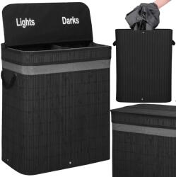 Springos Cos de rufe din bambus cu capac, 2 compartimente, sac detasabil, volum 100L, 54x35x60cm, negru (HA0159)