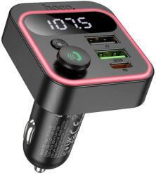 hoco. E85 bluetooth FM transmitter / autós töltő, 2xUSB-A-USB-C, PD, QC3.0, 20W, fekete