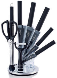 Swiss Haus Set de cutite cu suport Swiss Haus SH-KSL9B, 9 piese, Manere antiderapante, Otel inoxidabil, Negru (SH-KSL9B)