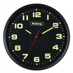 Rosberg Ceas de perete Rosberg R59998E, 32 cm, Cifre si ace fosforescente, Mecanism silentios, Rotund, Negru (R59998E)