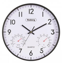 Rosberg Ceas de perete Rosberg R59998F, 30 cm, Mecanism silentios, Higrometru, Termometru, Rotund, Negru (R59998F)