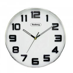 Rosberg Ceas de perete Rosberg R59998A, 30 cm, Cifre mari, Mecanism silentios, Rotund, Argintiu (R59998A)