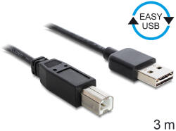 Delock EASY-USB 2.0 тип A (мъжки) - USB 2.0 тип B (мъжки), 3 м, черен, 83360 (83360)