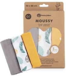 Petite&Mars Petite&Mars, set: Moussy, scutec din muselina de bambus, Ochre Leaves, 68x68 cm, 3 buc