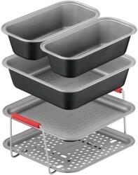 Tefal Set de 5 accesorii Tefal Dail'Easy J701S544 pentru friteuza de 4.6 L, invelis antiaderent, otel carbon, tava perforata cu manere, tava si 3 forme, negru & gri (J701S544)