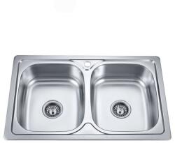Inter Ceramic Chiuveta inox Inter Ceramic Tampico cu doua cuve fara picurator finisaj inox lucios 80x50 cm (8050 S TAMPICO) Chiuveta