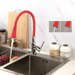 Inter Ceramic Baterie bucatarie cu pipa flexibila Inter Ceramic Havana finisaj crom lucios-rosu mat cu 2 functii (7108223 HAVANA RED)
