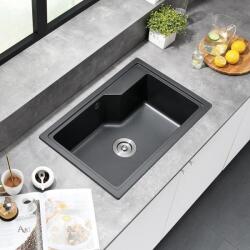Inter Ceramic Chiuveta compozit Inter Ceramic finisaj negru granit 68x45 cm fara picurator (8315 BLACK) Chiuveta
