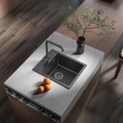 Inter Ceramic Chiuveta compozit Inter Ceramic finisaj granit negru 40x50 cm cu orificiu baterie (4050 BLACK CENTRAL HOLE) Chiuveta