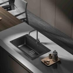 Inter Ceramic Chiuveta compozit Inter Ceramic finisaj granit negru 78x48 cm cu orificiu baterie (8213 BLACK CENTRAL HOLE) Chiuveta