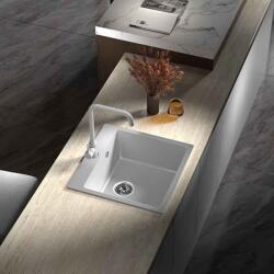 Inter Ceramic Chiuveta compozit Inter Ceramic finisaj granit alb 50x50 cm cu orificiu baterie (5050 WHITE CENTRAL HOLE) Chiuveta