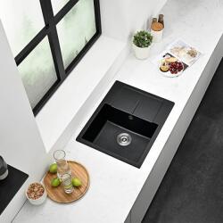 Inter Ceramic Chiuveta compozit Inter Ceramic finisaj granit negru 62x50 cm cu picurator (8220BLACK) Chiuveta
