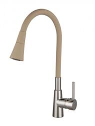 Inter Ceramic Baterie bucatarie cu pipa flexibila Inter Ceramic Havana finisaj crom lucios-bej mat cu 2 functii (7108223 HAVANA BEIGE)