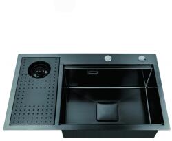 Inter Ceramic Chiuveta inox Inter Ceramic cu o cuva cu picurator stanga finisaj negru satinat 75x45 cm (7546L) Chiuveta
