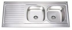 Inter Ceramic Chiuveta inox Inter Ceramic Alpaca cu doua cuve si picurator stanga finisaj inox lucios 120x60 cm (12060 L) Chiuveta