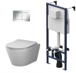 AM.PM Set vas WC suspendat AM. PM X-Joy S FlashClean cu capac softclose alb lucios, rezervor incastrat si clapeta de actionare crom (IIS90251.XB1701)