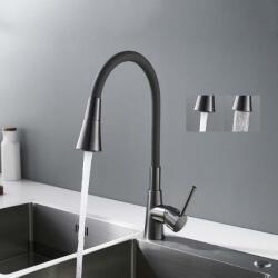 Inter Ceramic Baterie bucatarie cu pipa flexibila Inter Ceramic finisaj Gun Grey cu 2 functii (7108223 HAVANA GG)