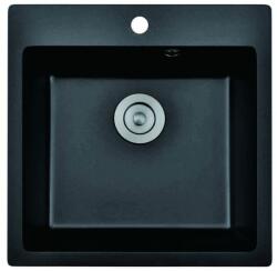 Inter Ceramic Chiuveta compozit Inter Ceramic finisaj granit negru 50x50 cm cu orificiu baterie (5050 BLACK CENTRAL HOLE) Chiuveta