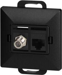 ORNO Priză simplă tip F + Priză simplă tel-comp. RJ-45 Cat6 Pearl, TV/F+RJ45/P, negru (O-OR-OE-7718_B)