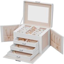 SONGMICS Cutie pentru bijuterii cu oglindă KARINA, 22, 5x17, 5x16, 5cm, alb