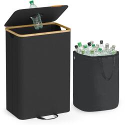 SongmicsHome Coș pentru sortarea sticlelor și dozelor ECOVIA, 100l, negru/bej Cos de gunoi