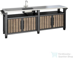 Keter Decocoat unity chef műanyag kerti grill asztal 415l kőrisfa 263921 (263921)