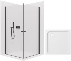 Cerano - Zuhanykabin Antelo Duo B/J - 6 mm - matt fekete, átlátszó üveg - 90x90x190 cm - forgatható + Arvo zuhanytálca - ásványi kompozit - fehér (CER-438986)
