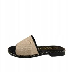 CheBello Flip-flop papucs CheBello 4689 bőr egyenes strasszok Bézs fekete 37 (4689)