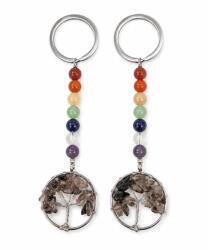  Breloc Cuart Fumuriu 10 cm Copacul Vietii cu Pietre 7 Chakre Decorativ 1 Buc