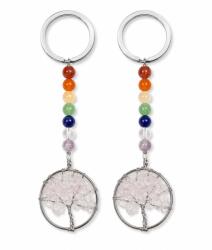  Breloc Cuart Alb 10 cm Copacul Vietii cu Pietre 7 Chakre Decorativ 1 Buc