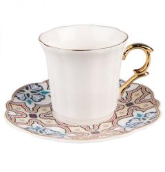 Clayre & Eef Elegance porcelán espresso csésze aljjal arany füllel - 95 ml - csempe mintás (VR-6CEKS0004)