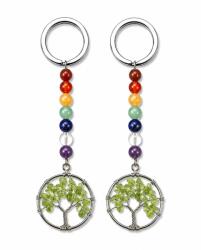  Breloc Peridot Natural 10 cm Copacul Vietii cu Pietre 7 Chakre 1 Buc