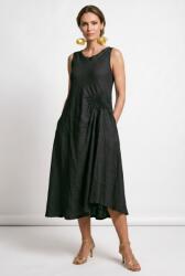 SHOPIKA Rochie midi, asimetrica, din in, cu croiala ampla A-line si detaliu drapat, neagra Talie unica