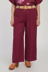 Shopika Pantaloni de vara din in, croi palazzo, cu curea in talie, bordo Talie unica