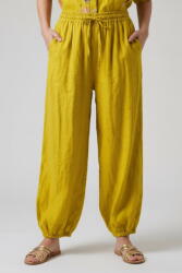 Shopika Pantaloni de vara, din in, croi balon, cu elastic la glezna, siret in talie, galbeni Talie unica