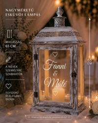 Deconline Crafts Prémium Lámpás egyedi nevekkel esküvőre, vintage fa, fém, üveg 65 cm fehér, szürke (206126-Wedding)