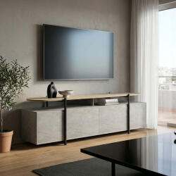 FDY Comoda TV Medora, finisaj sonoma cu marmura gri-bej, 160 x 35.5 x 50 cm