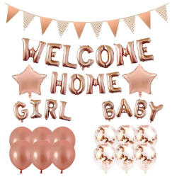 Flippy Lichidare Set 16 piese baloane folie si latex, 12 baloane latex, 2 baloane folie, 1 set Welcome Home Baby Girl, 1 Banner, Rose gold (teo-129894-2026)