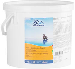 Chemoform AG Pastilă dezinfectantă multifuncțională pentru piscină, Chemoform 7605 BST Maxi (200 g), alb, 5 kg, multifuncțională, cu dizolvare lentă, cu clor, algicid, efect floculant