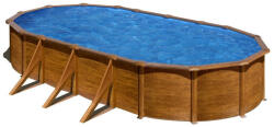 GRE piscină ovală cu perete din oțel efect lemn, set, cu filtrație și scară, 730 x 375 x 120 cm (KT730W) Piscina