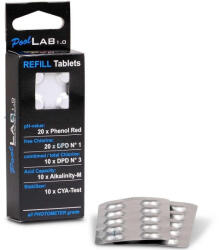 Palicy Set tablete reactiv, Poolx, pentru fotometrul PoolLab 1.0, 80 buc, pentru măsurarea pH, clor liber și combinat, CYA, TA, set de rezervă, calitate de laborator (AS-147010)